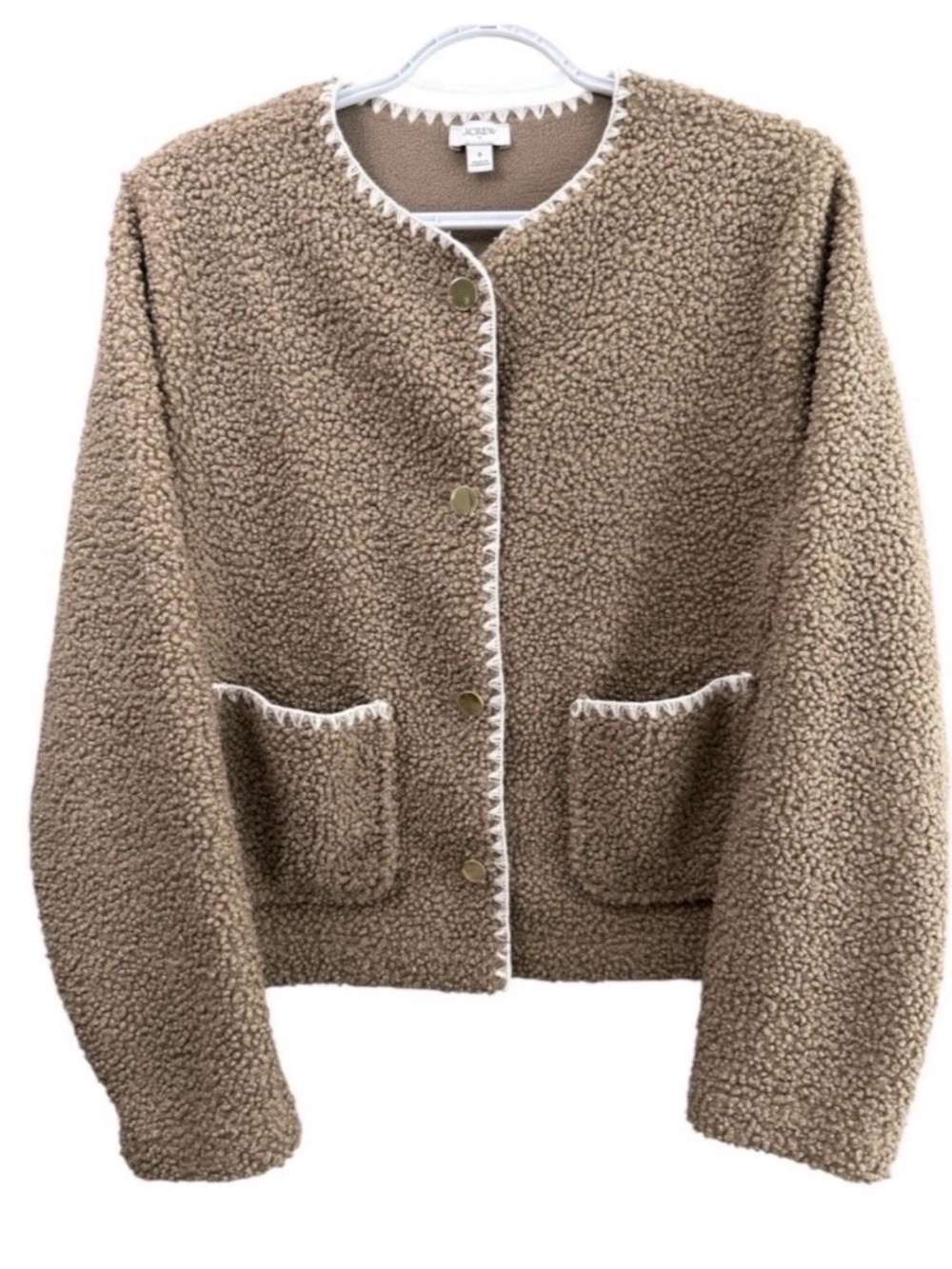 J.Crew Womens S Tan Teddy Sherpa Lady Jacket Gold Snap Buttons